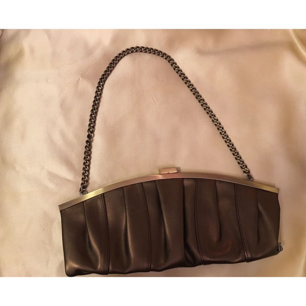 La Regale bronze faux leather clutch